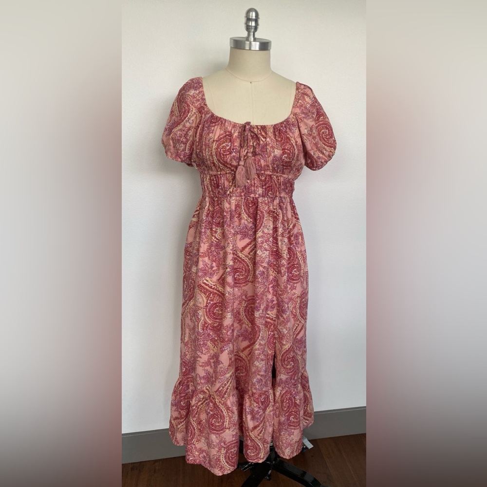 B•O•G Collective Paisley Floral Midi-Maxi Dress with Slit. Size Small Pink Red